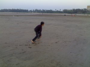 Sahil practicing at Aksa beach..Run with the spirits of the great runners of Africa, I told him that evening..